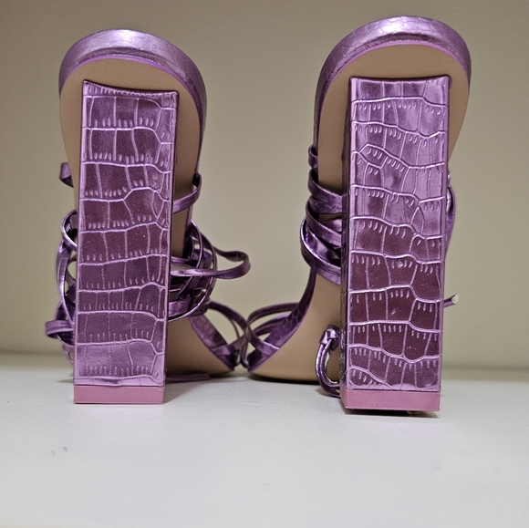 Public Desire Metallic Purple Strappy Heels - Picture 2 of 7